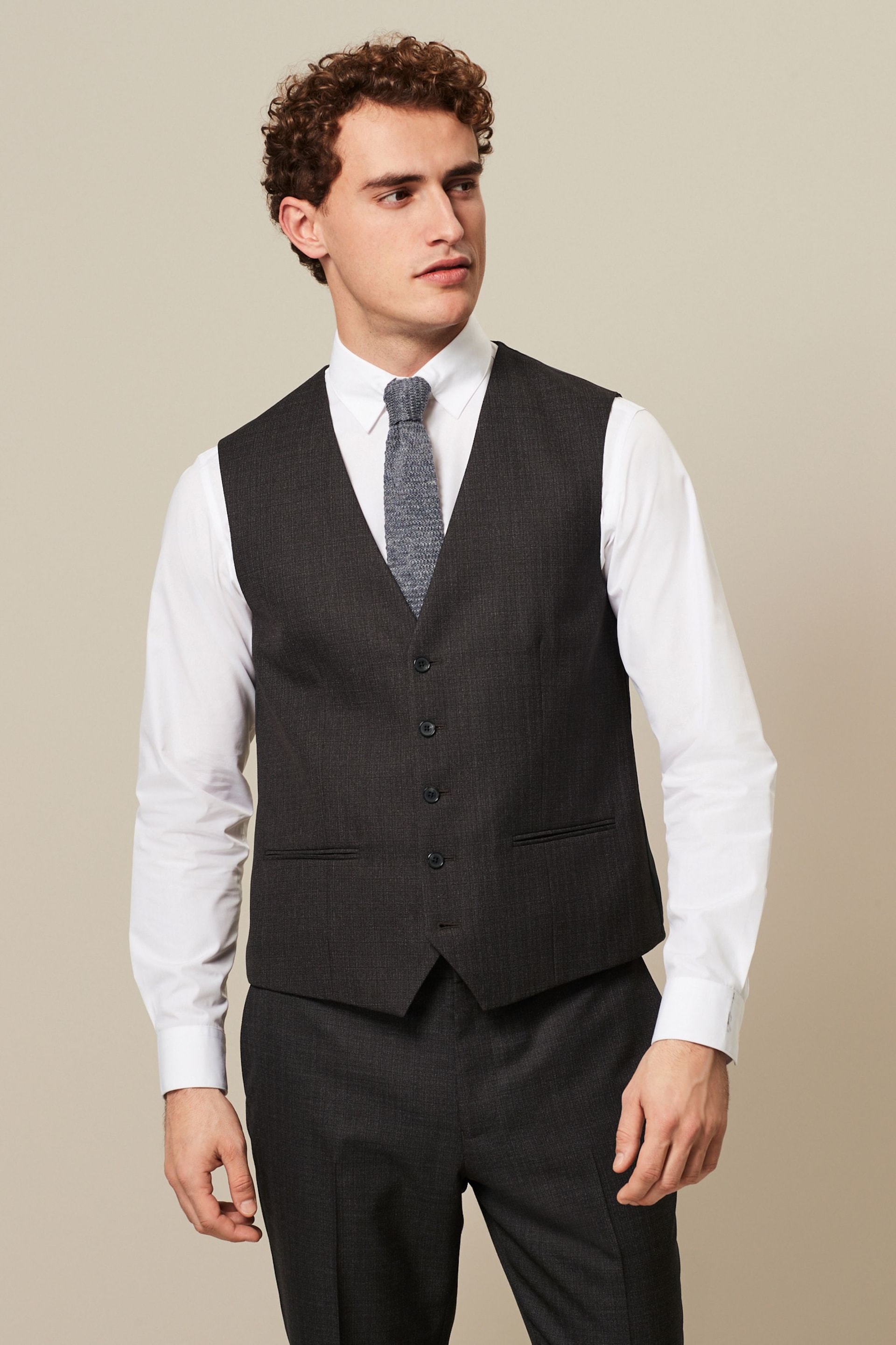 Brown Textured Wool Suit: Waistcoat - Image 1 of 4