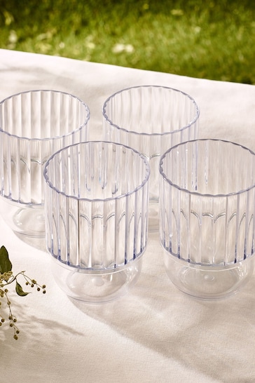 Clear Hollis Plastic Picnic Drinkware Set of 4 Tumbler Glasses