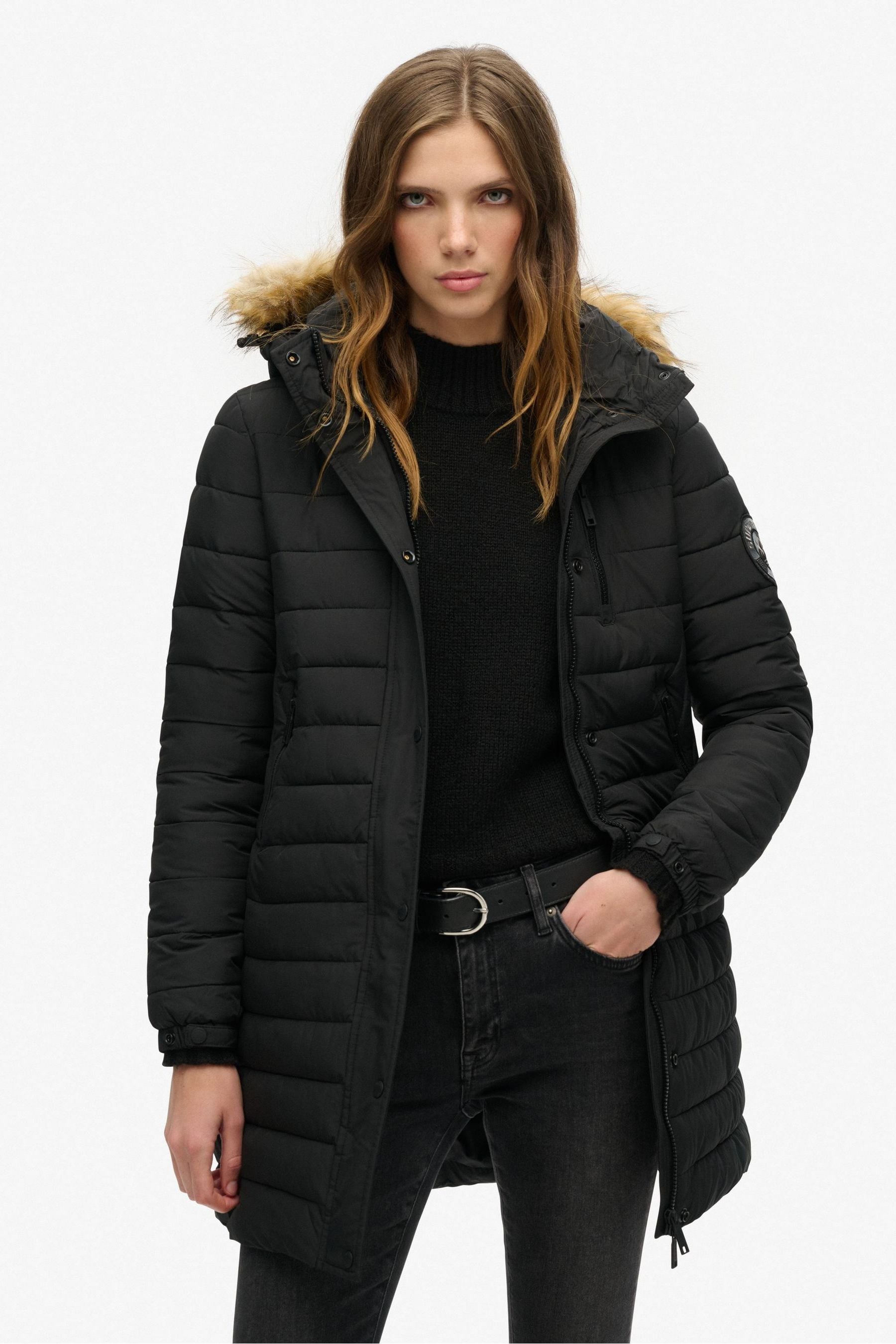 Doudoune noire mi longue shop