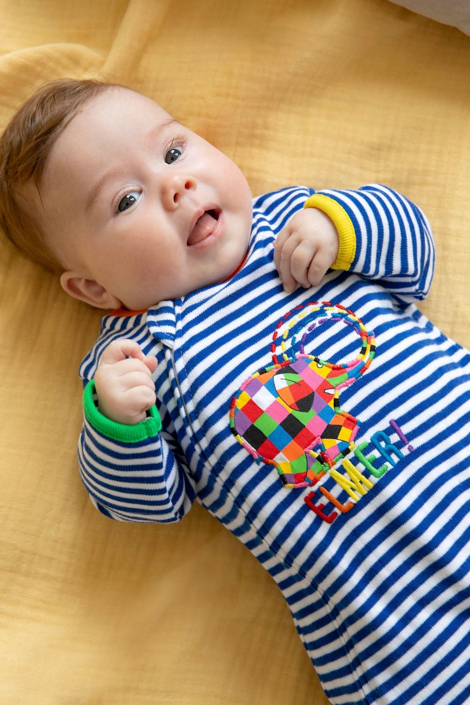 JoJo Maman B b Cobalt Elmer Appliqu Zip Sleepsuit