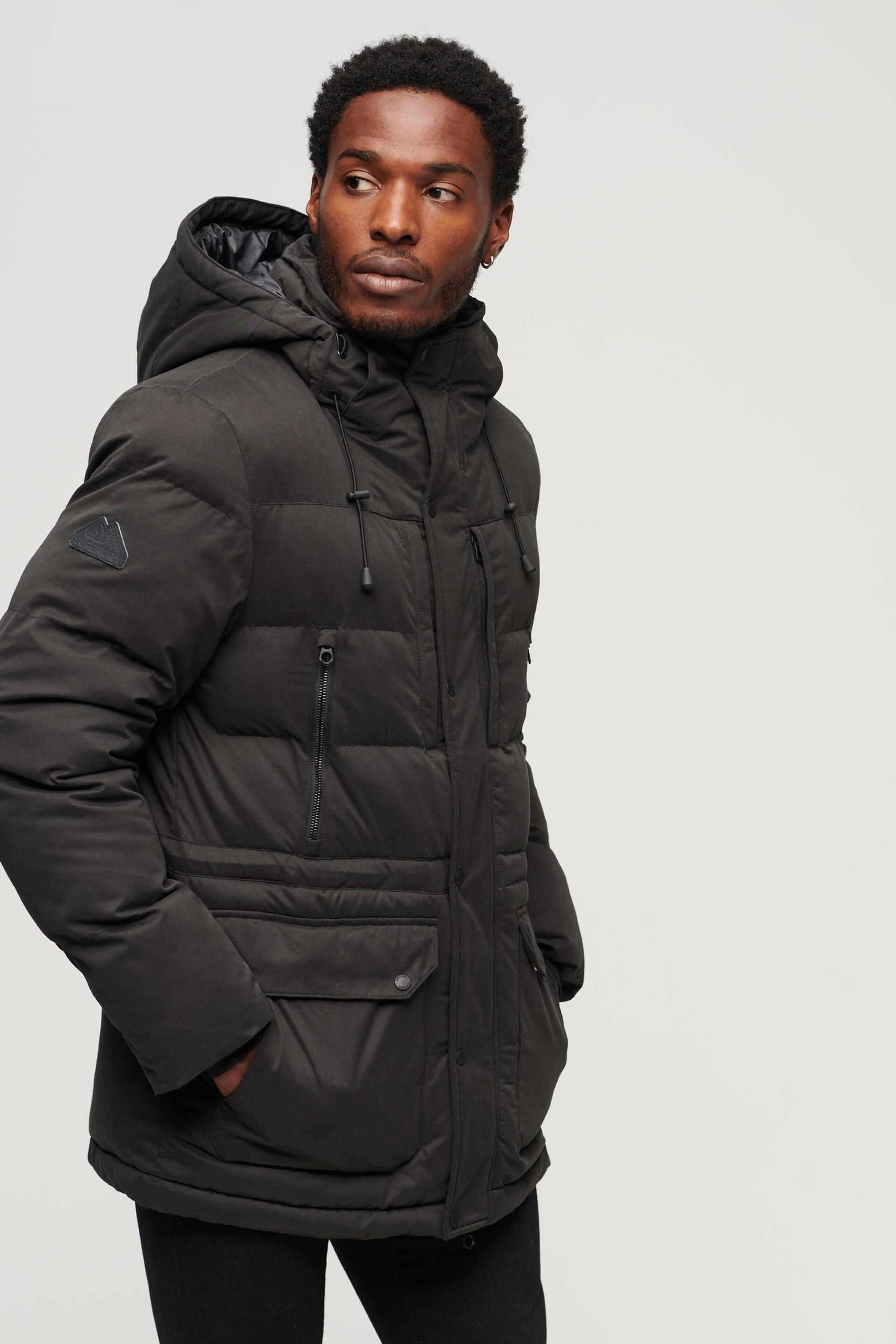 Superdry Black Hooded Parka Jacket - Image 1 of 6