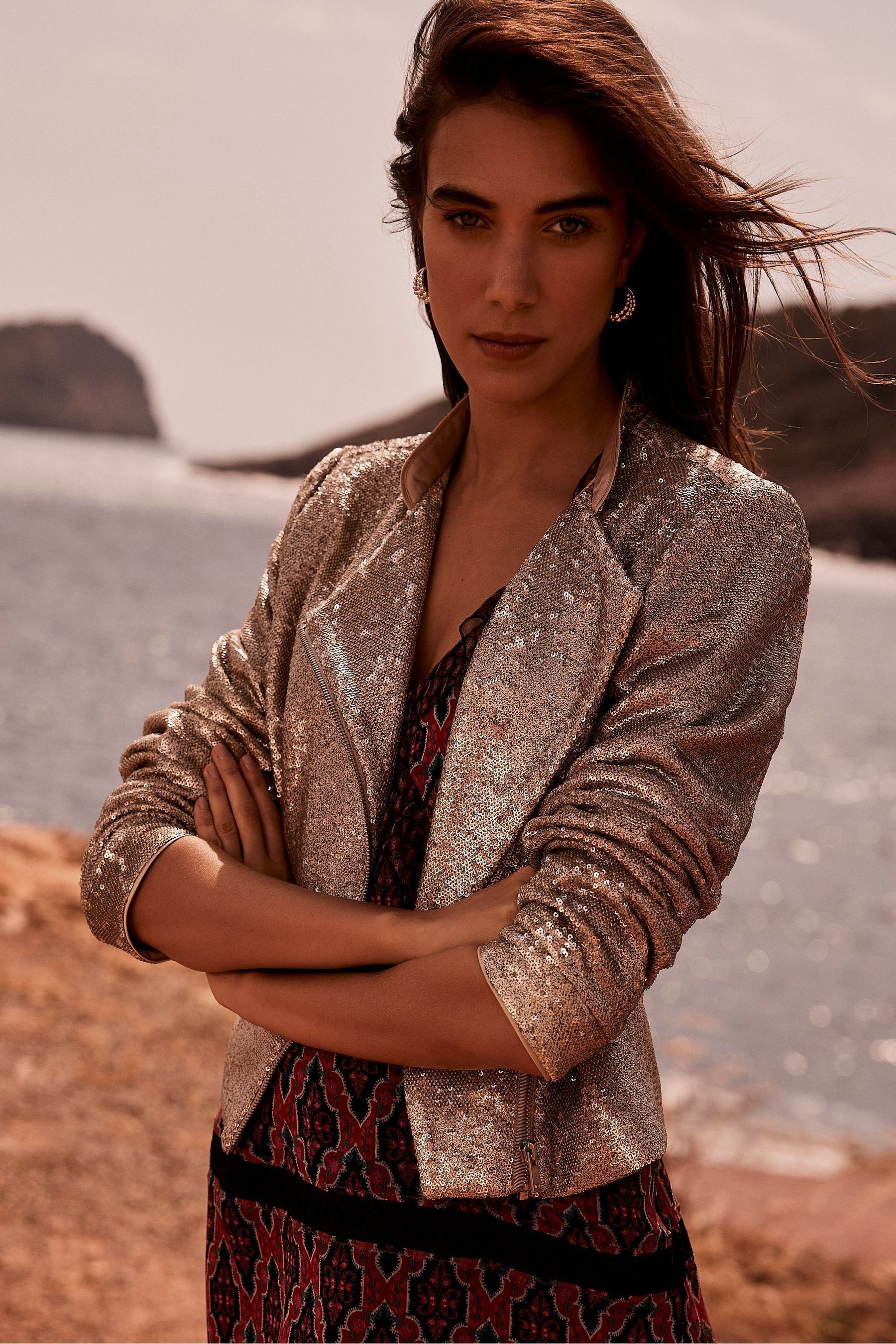 Buy Mint Velvet White Pale Sequin Biker Jacket from Next Germany