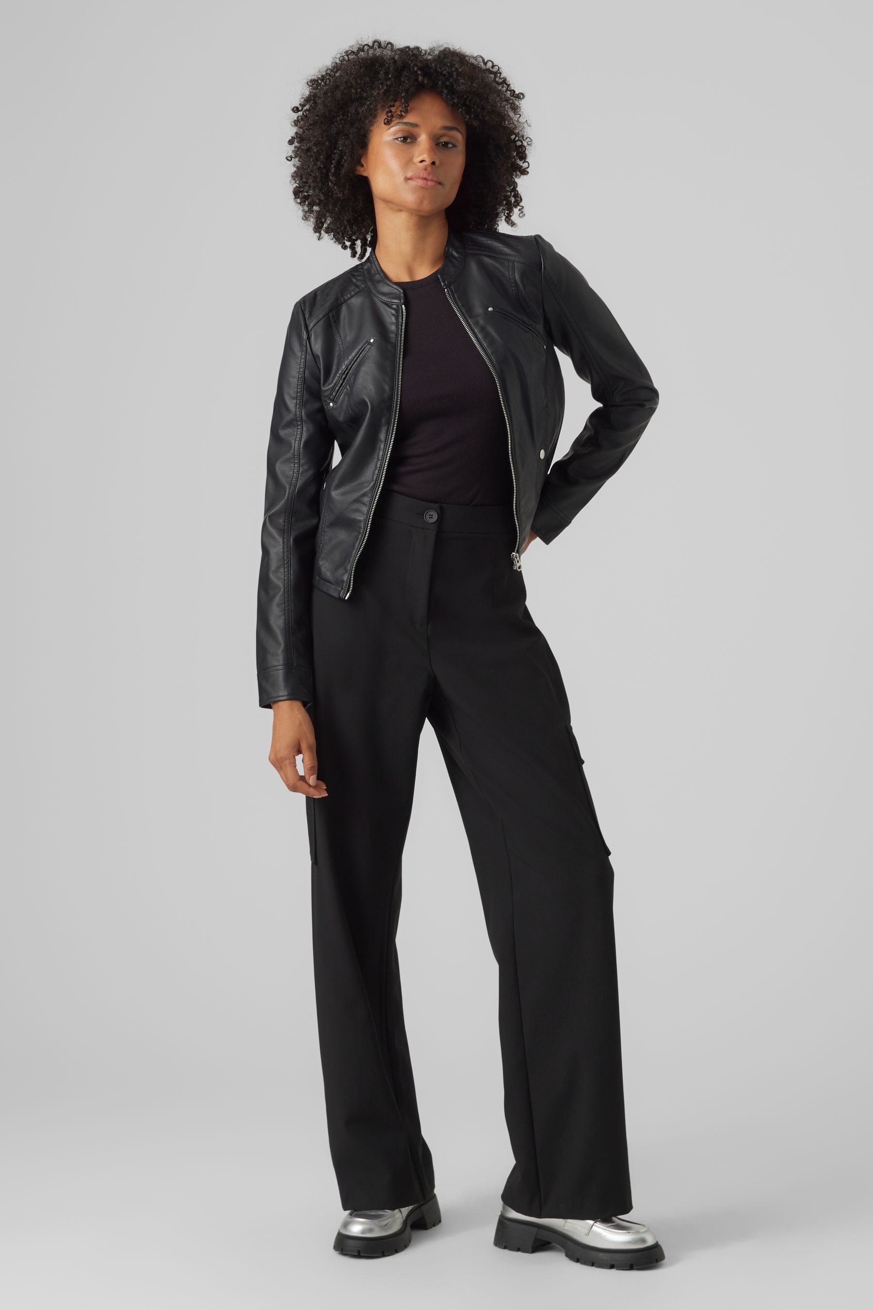 Buy VERO MODA Black Collarless Faux Leather Biker Jacket from Next Ireland
