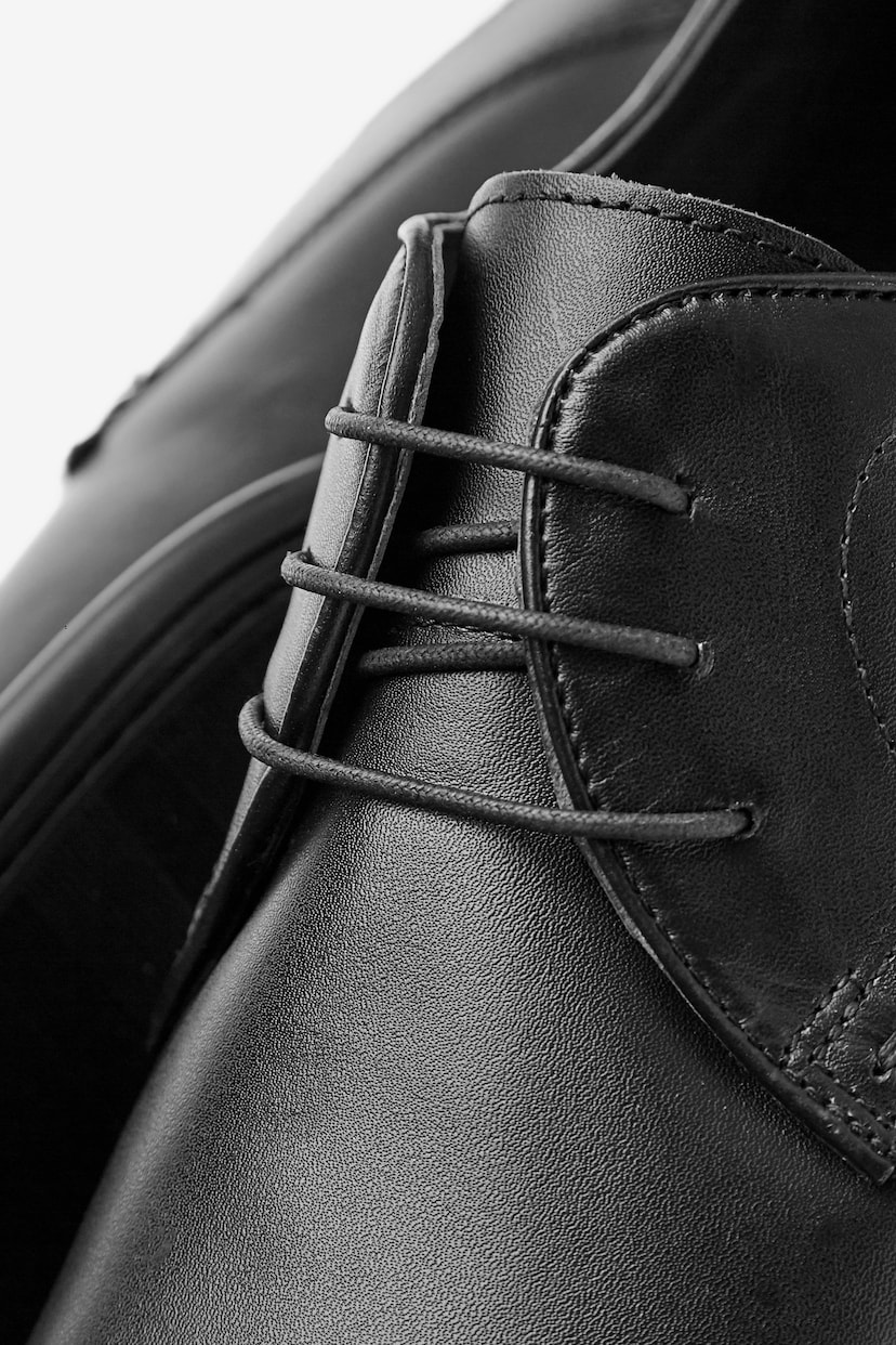 Black Regular Fit Leather Plain Derby Shoes - Image 4 of 4