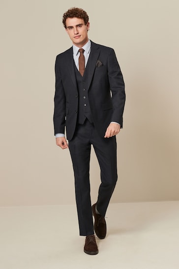 Navy Slim Fit Textured Suit: Jacket