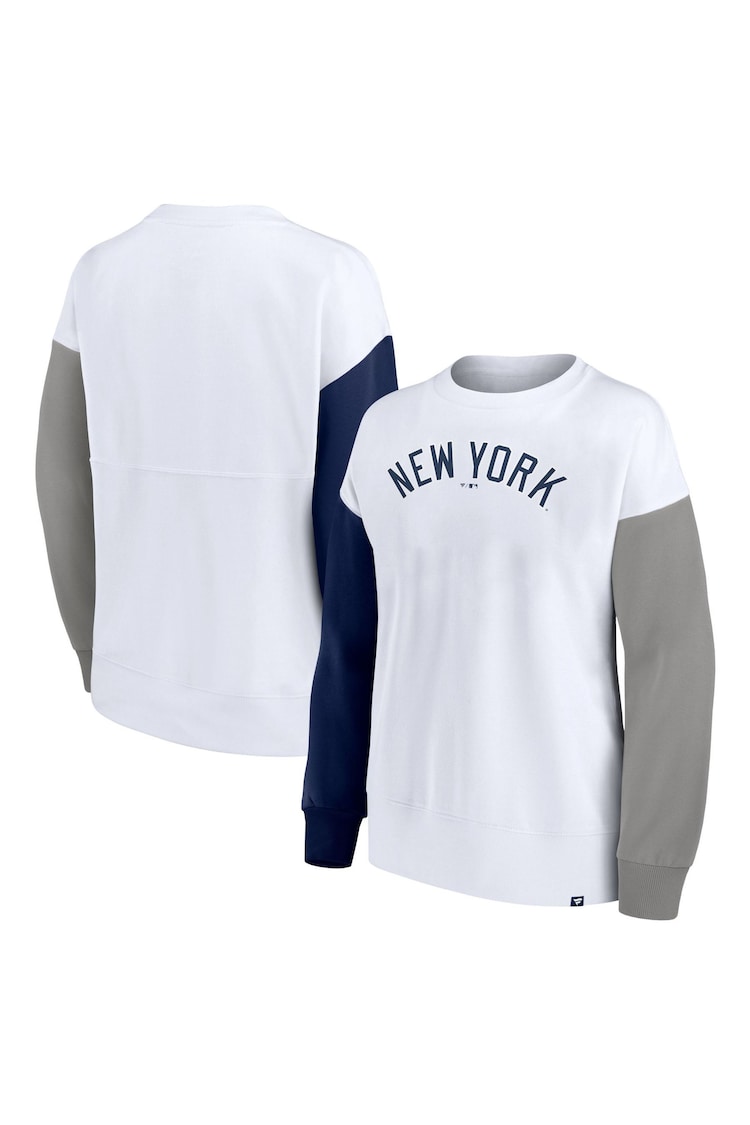 Fanatics New York Yankees Fundamentals Fleece White Crew Top Womens - Image 1 of 3