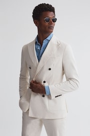 Reiss Ecru Stadium Slim Fit Double Breasted Cotton Blazer - Image 5 of 8