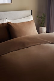 Chocolate Brown Cotton Rich Plain Duvet Cover and Pillowcase Set - Image 2 of 2