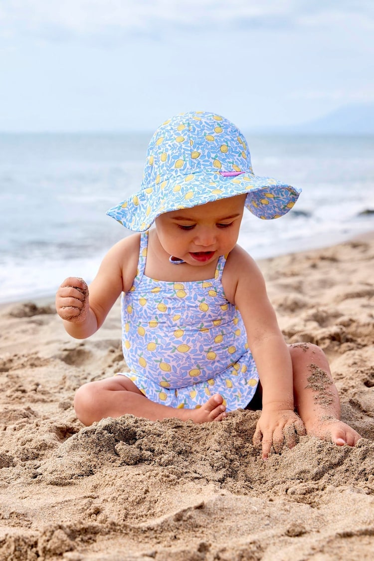 JoJo Maman Bébé Blue Lemon UPF 50 Floppy Sun Hat - Image 1 of 7