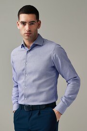 Navy Blue/White Textured Slim Fit Signature Super Non Iron Single Cuff Shirt with Cutaway Collar - Image 1 of 8