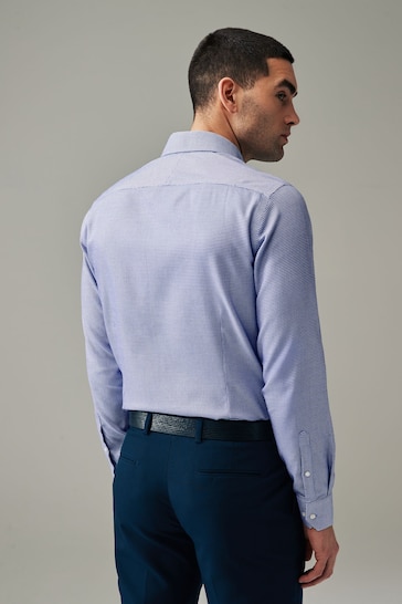 Navy Blue/White Textured Slim Fit Signature Super Non Iron Single Cuff Shirt with Cutaway Collar
