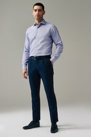 Navy Blue/White Textured Slim Fit Signature Super Non Iron Single Cuff Shirt with Cutaway Collar - Image 3 of 8