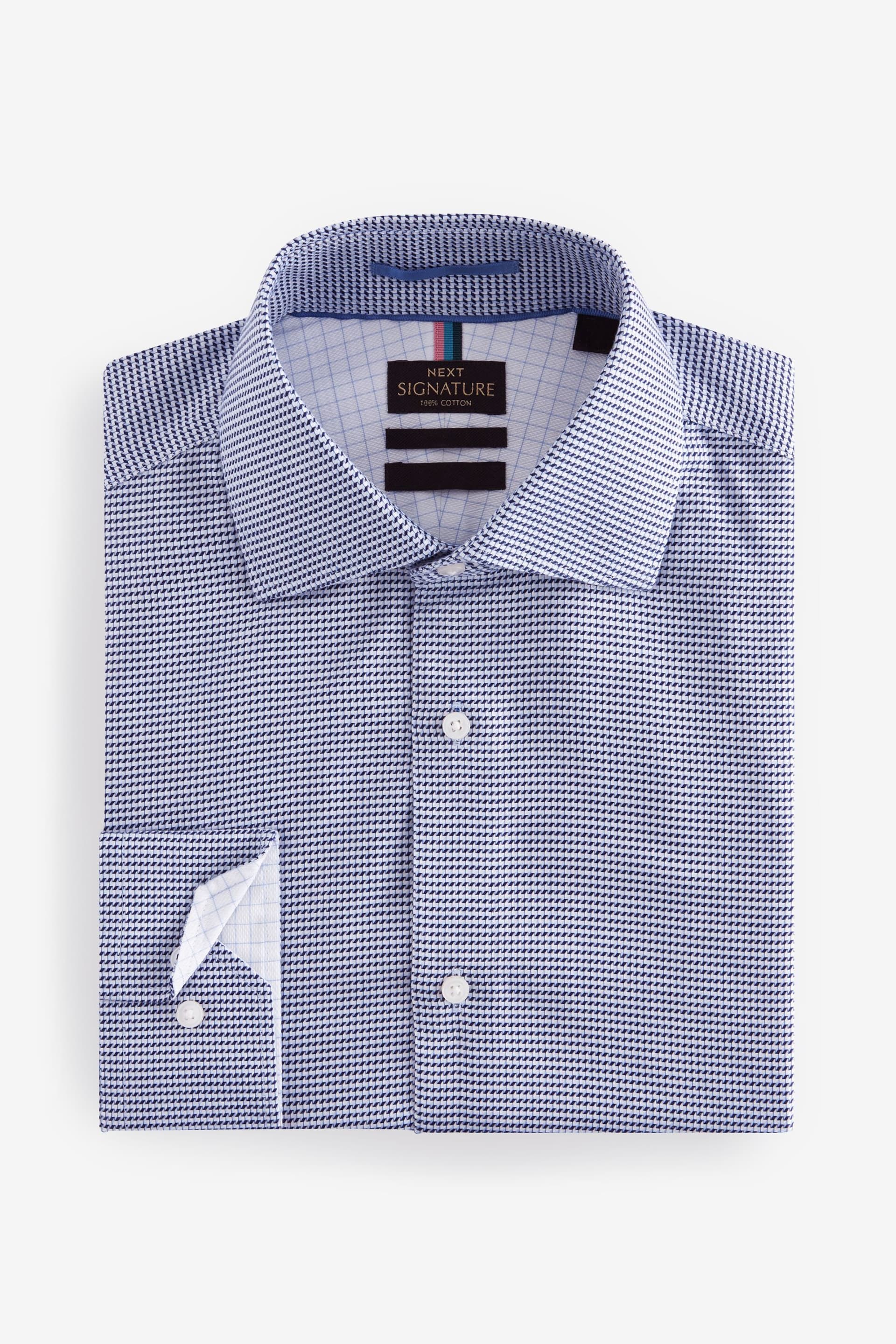 Navy Blue/White Textured Slim Fit Signature Super Non Iron Single Cuff Shirt with Cutaway Collar - Image 6 of 7