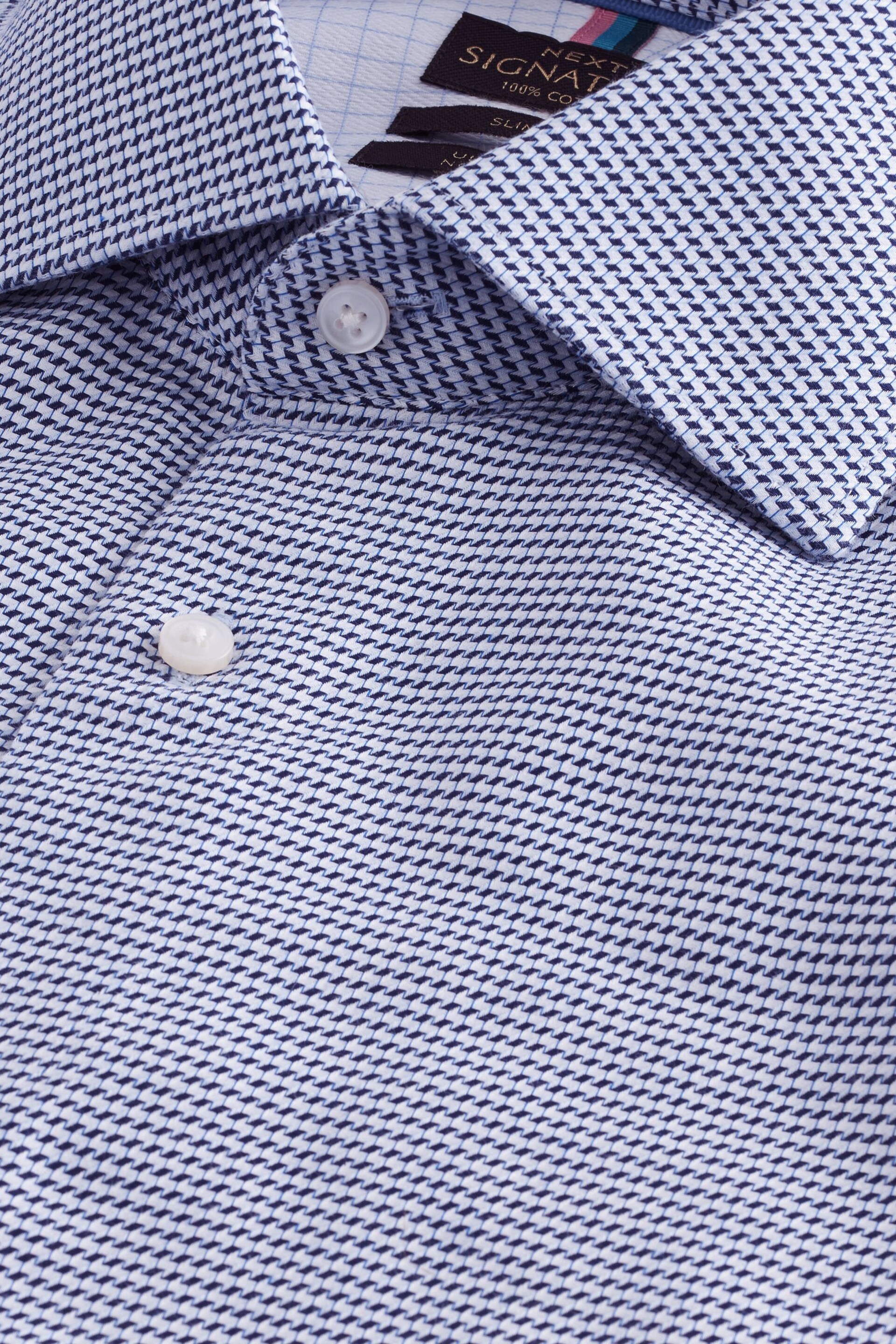 Navy Blue/White Textured Slim Fit Signature Super Non Iron Single Cuff Shirt with Cutaway Collar - Image 7 of 8