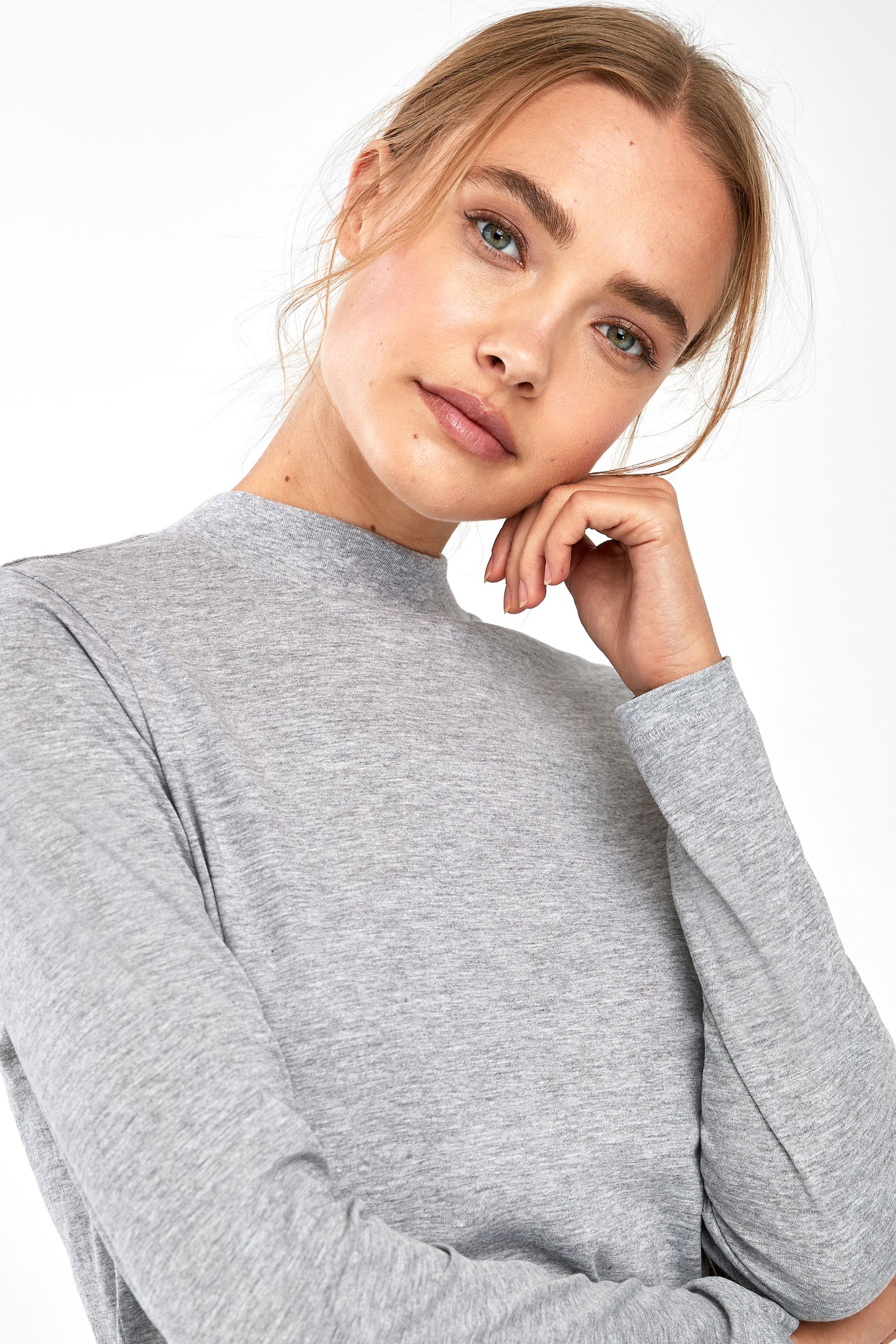 Grey Marl High Neck Long Sleeve Top