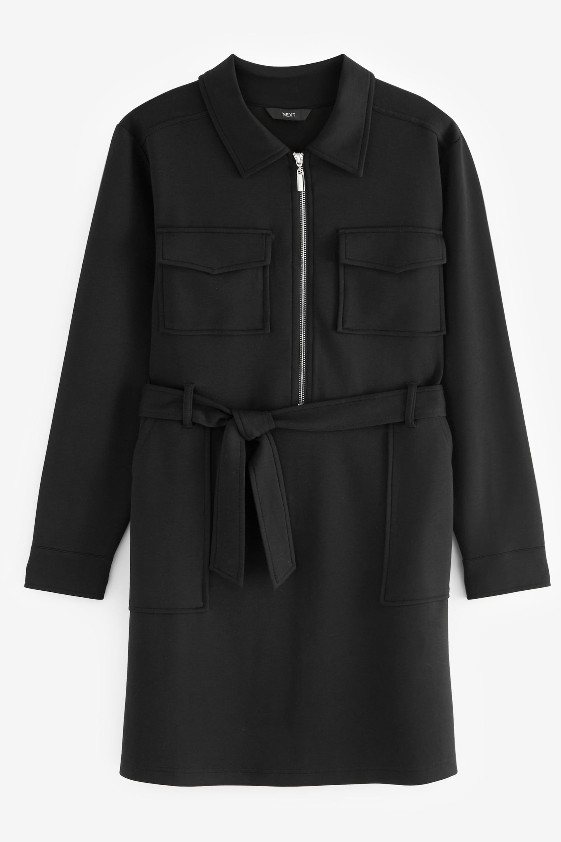 Black Mini Long Sleeve Soft Slinky Belted Dress - Image 5 of 6