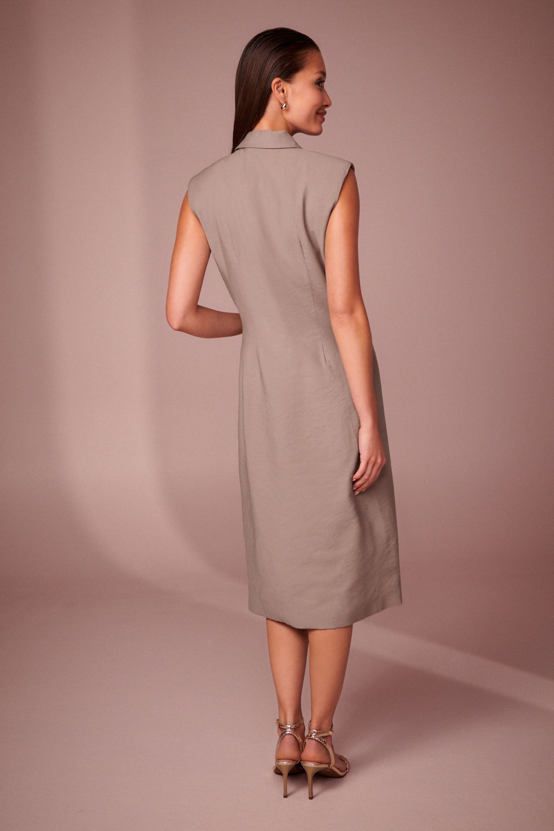 Mink Brown Mini Sleeveless Blazer Dress - Image 2 of 5