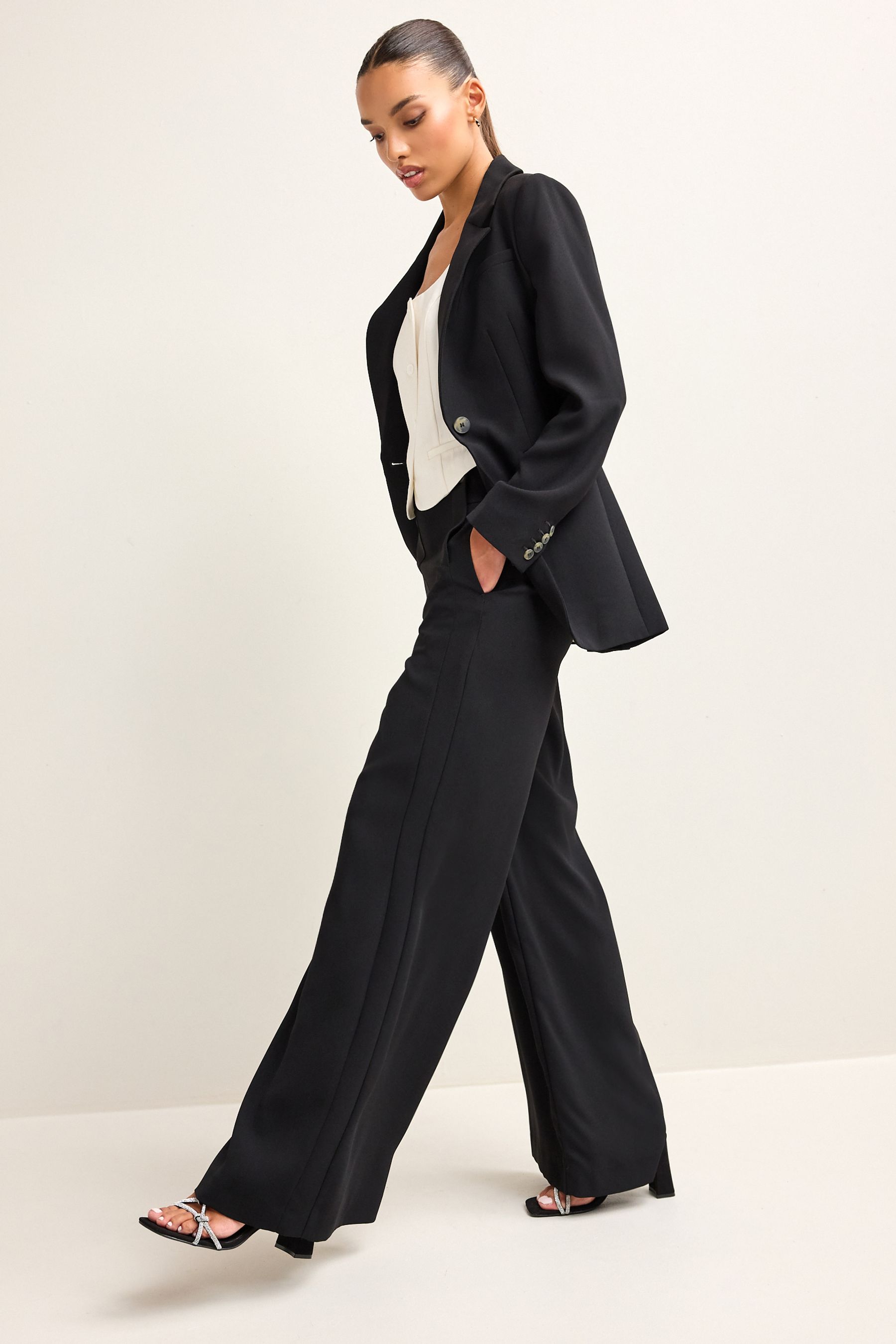 Buy Black Tailored Crepe Super Wide Trousers from the Next UK online shop