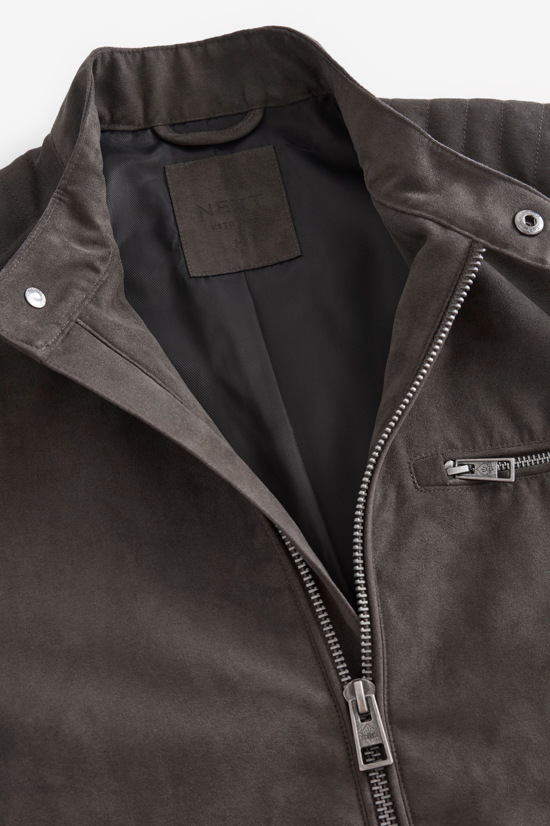Buy Neutral Grey Faux Suede Biker Jacket from the Next UK online shop