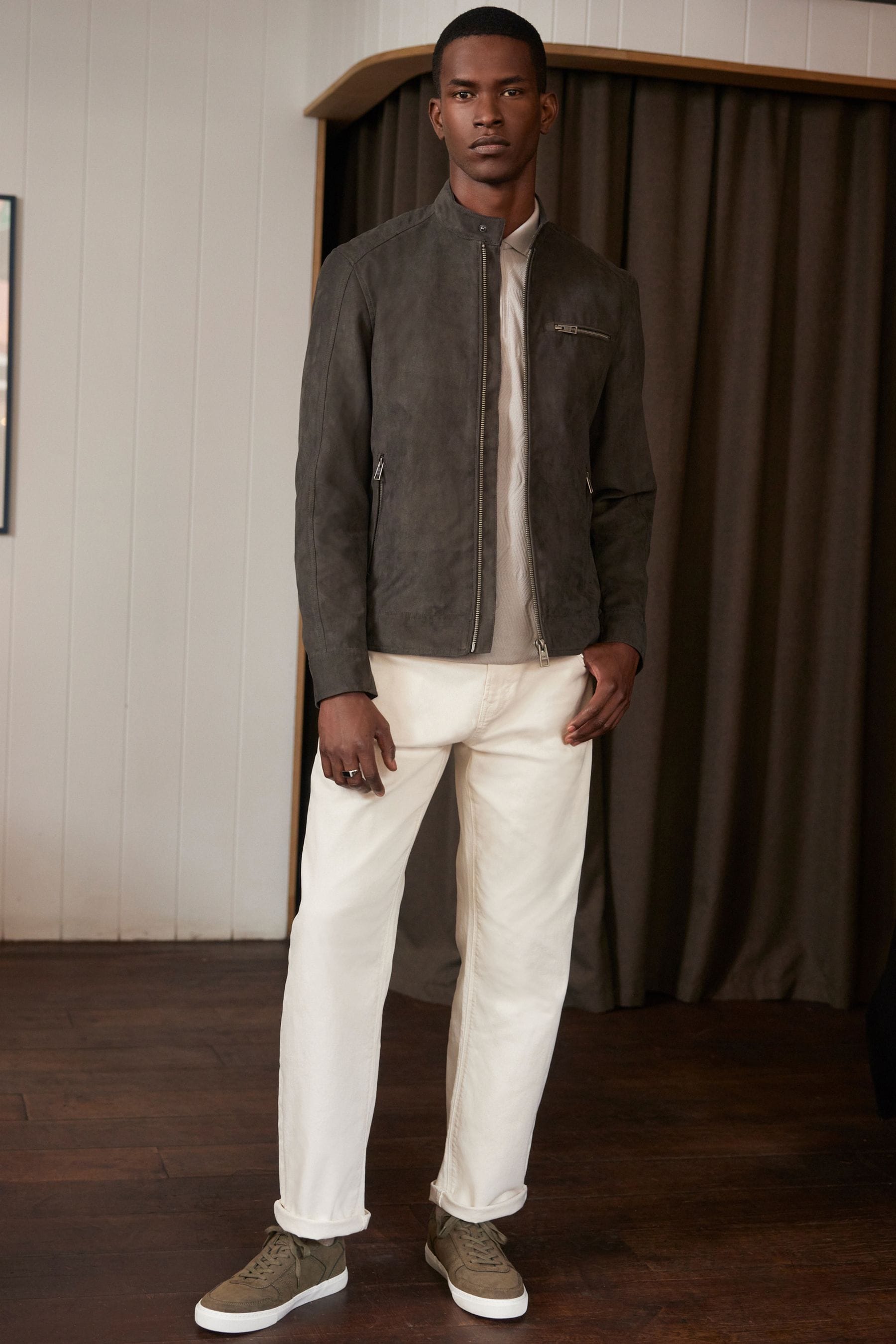 Mens faux top suede biker jacket
