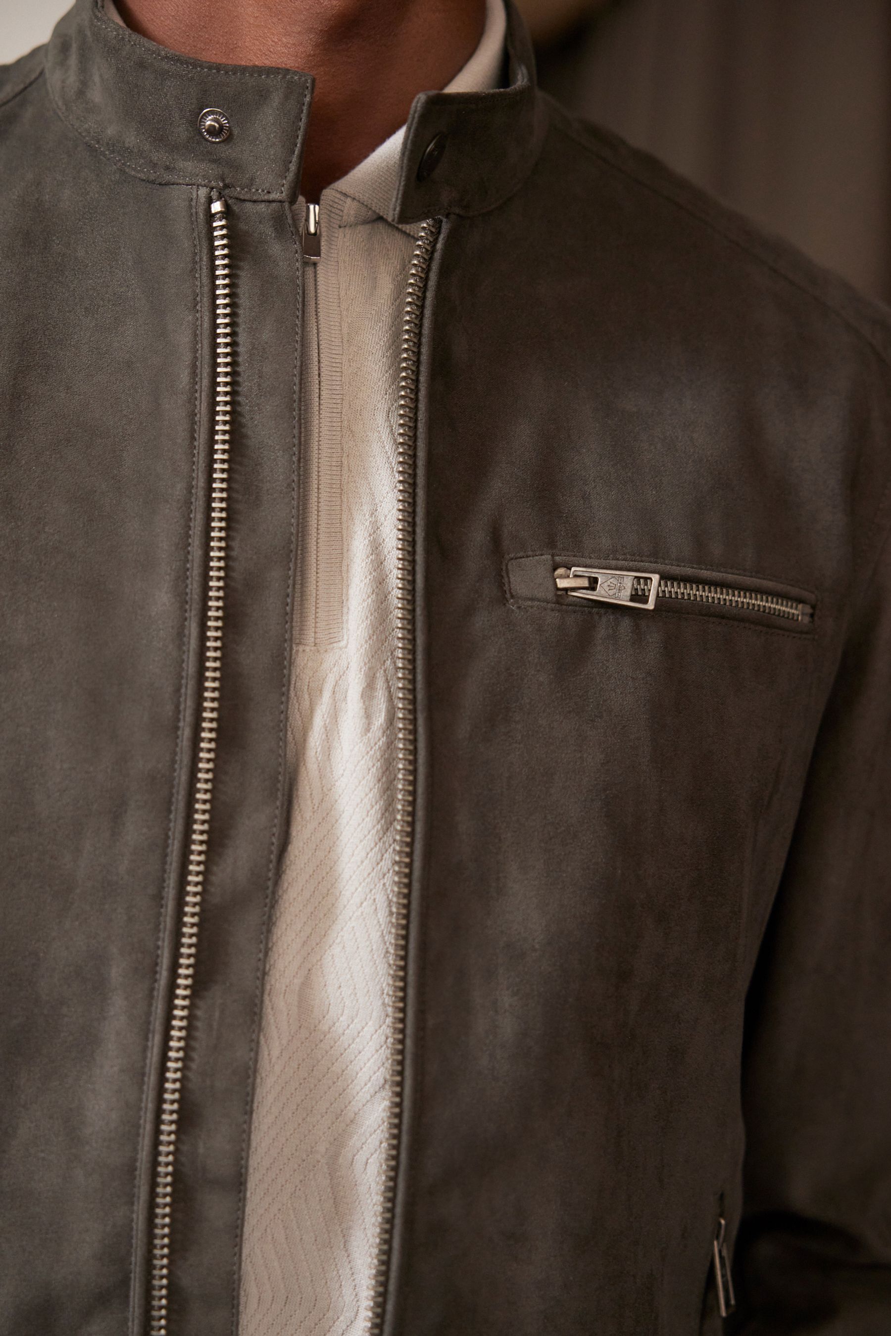 Mens grey suede biker jacket best sale