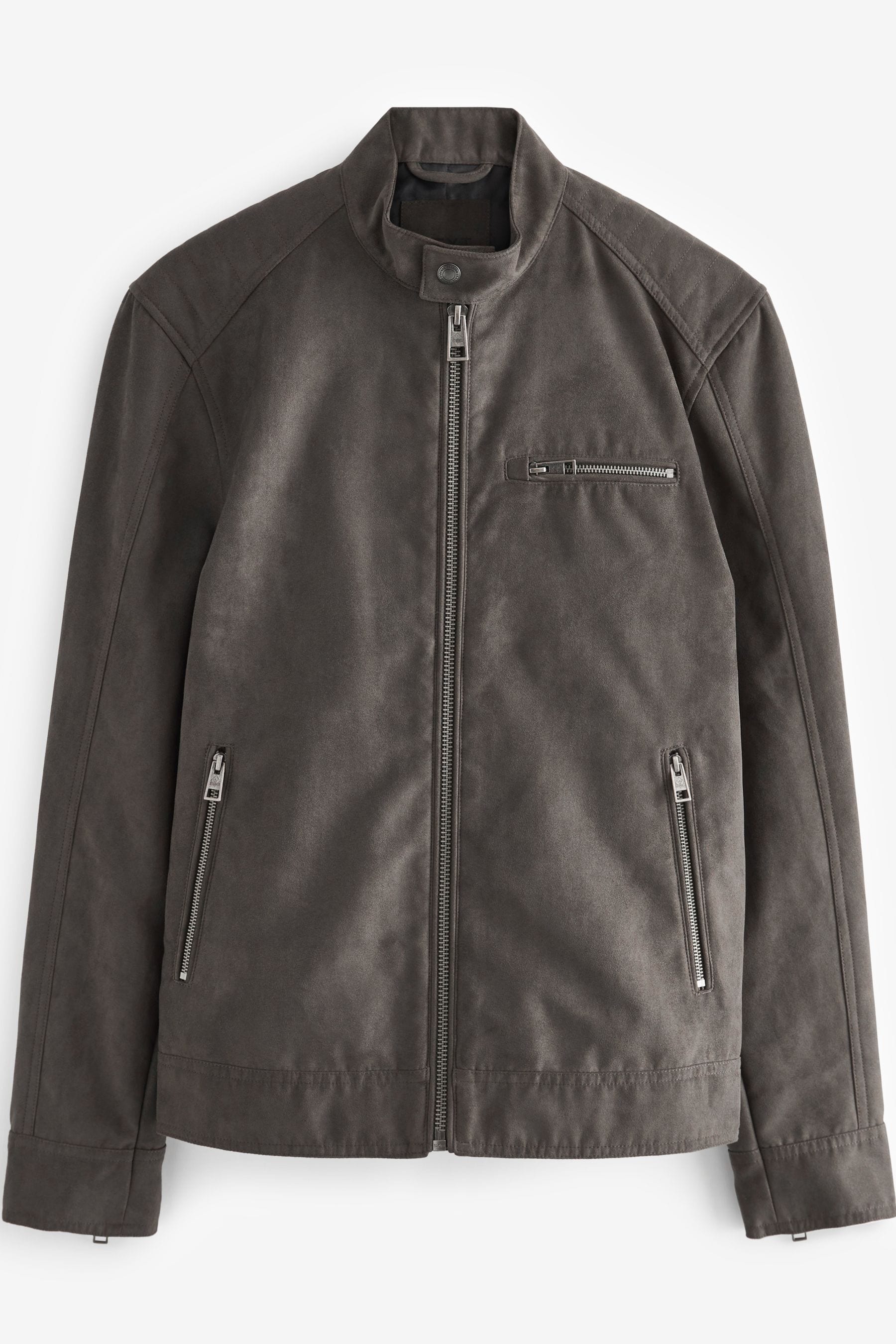 Buy Neutral Grey Faux Suede Biker Jacket from the Next UK online shop