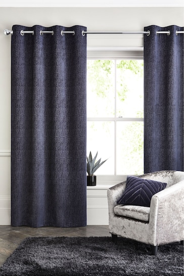 Navy Blue Next Heavyweight Chenille Eyelet Lined Curtains