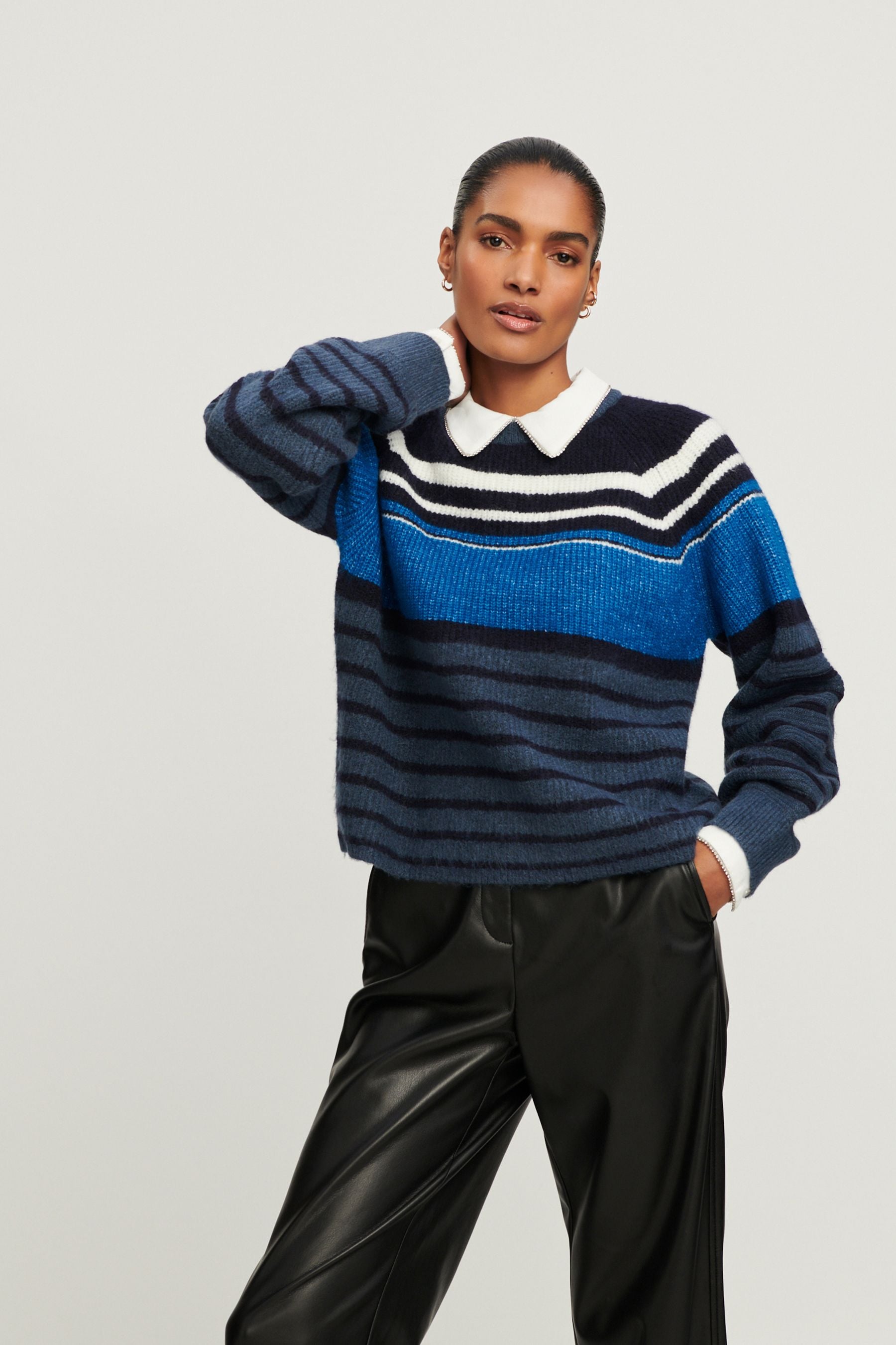 Buy Navy Stripe Embellished Shirt Layered Jumper from Next Luxembourg