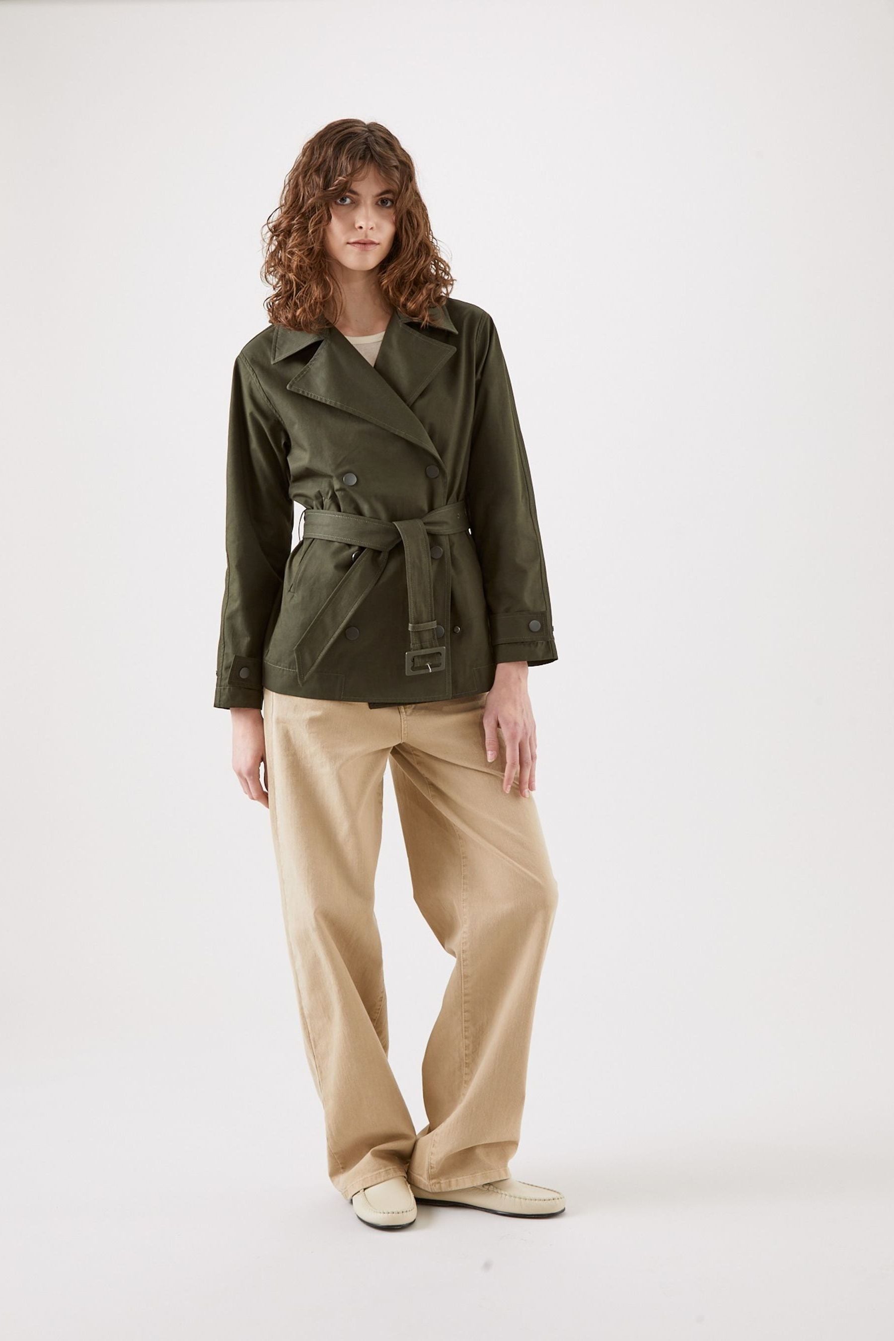 Buy Kaldtvaer Green Kristian Petite Short Trench Coat from the