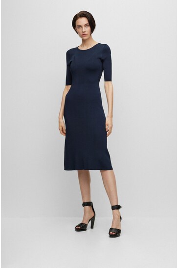 BOSS Blue Frussi Cropped Sleeve Knitted Dress