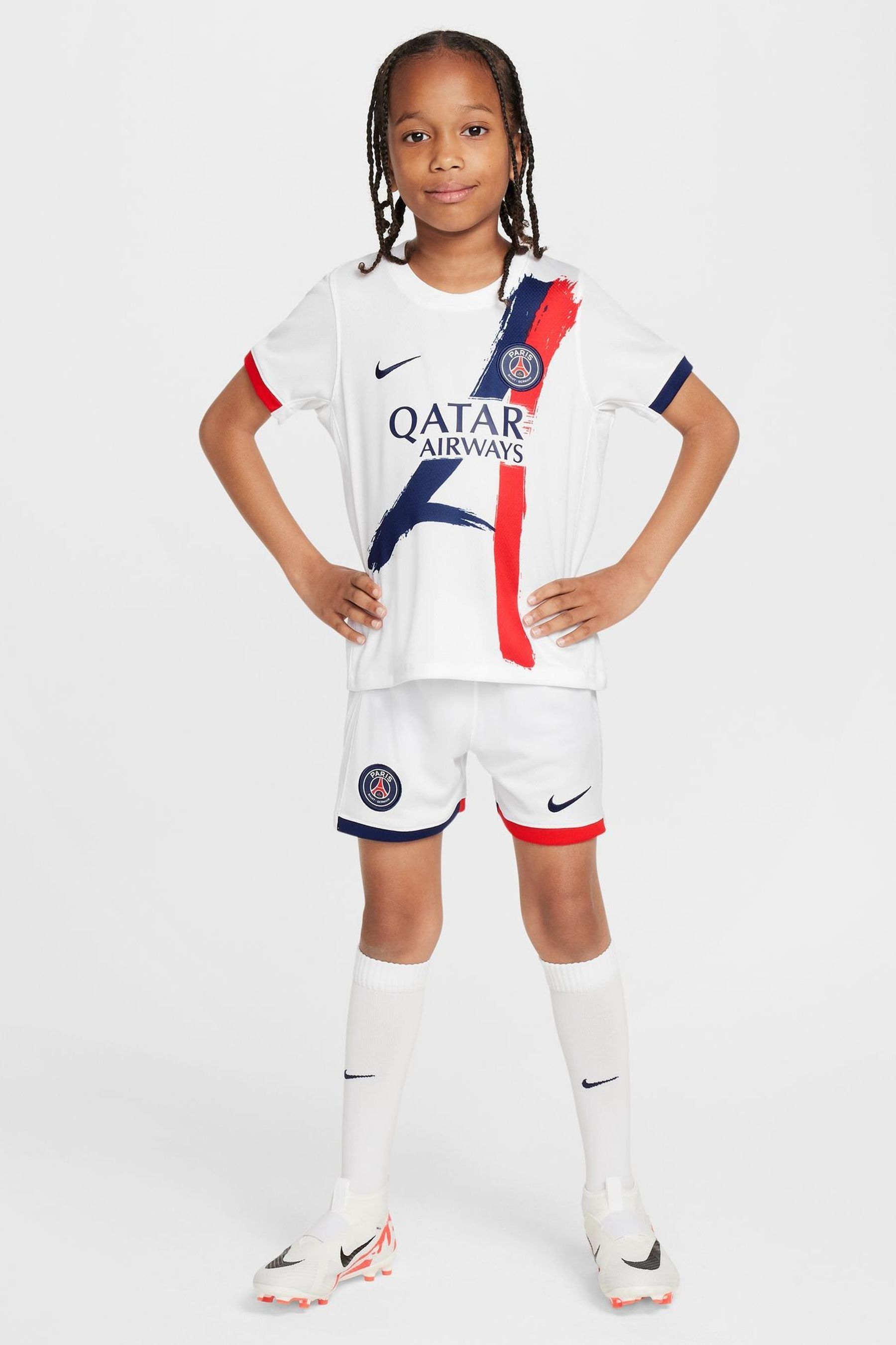 Buy Nike White PSG 2024 2025 Kids Away Stadium 3 Piece Kit from Next Luxembourg