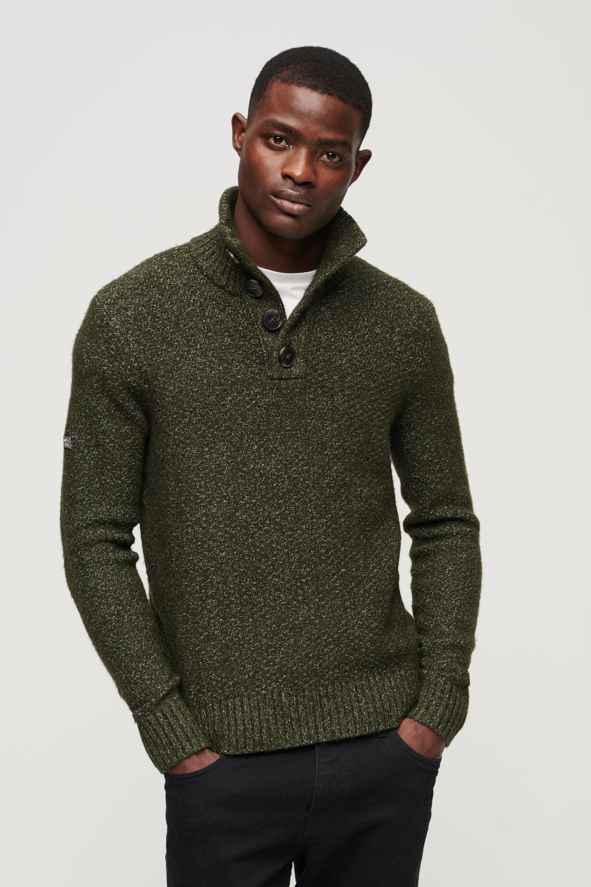 Superdry Green Chunky Button High Neck Jumper - Image 1 of 6