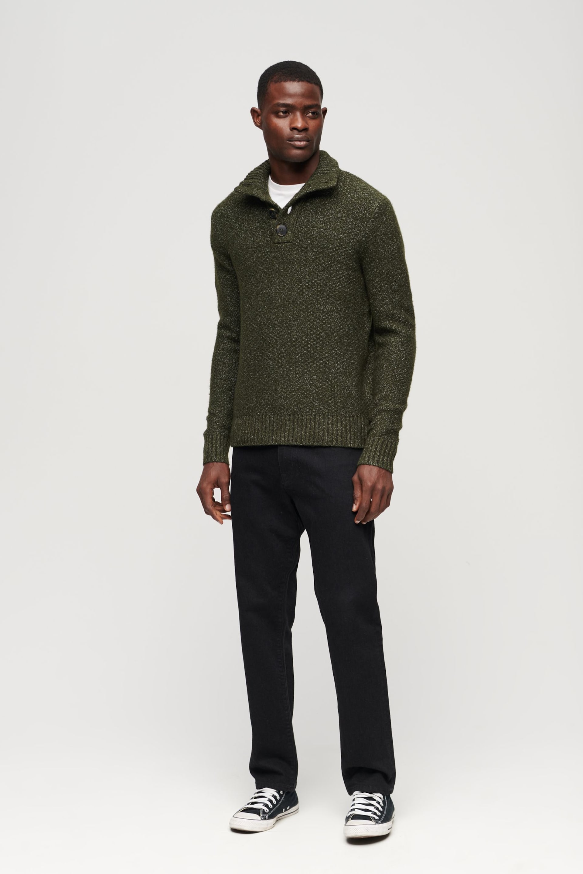 Superdry Green Chunky Button High Neck Jumper - Image 2 of 6