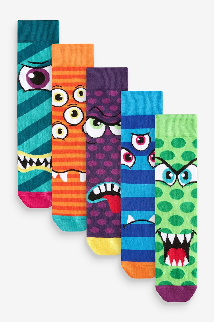 Bright Monsters Fun Pattern Socks 5 Pack - Image 1 of 6