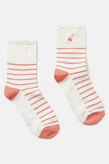 Joules Embroidered Red/White Ankle Socks