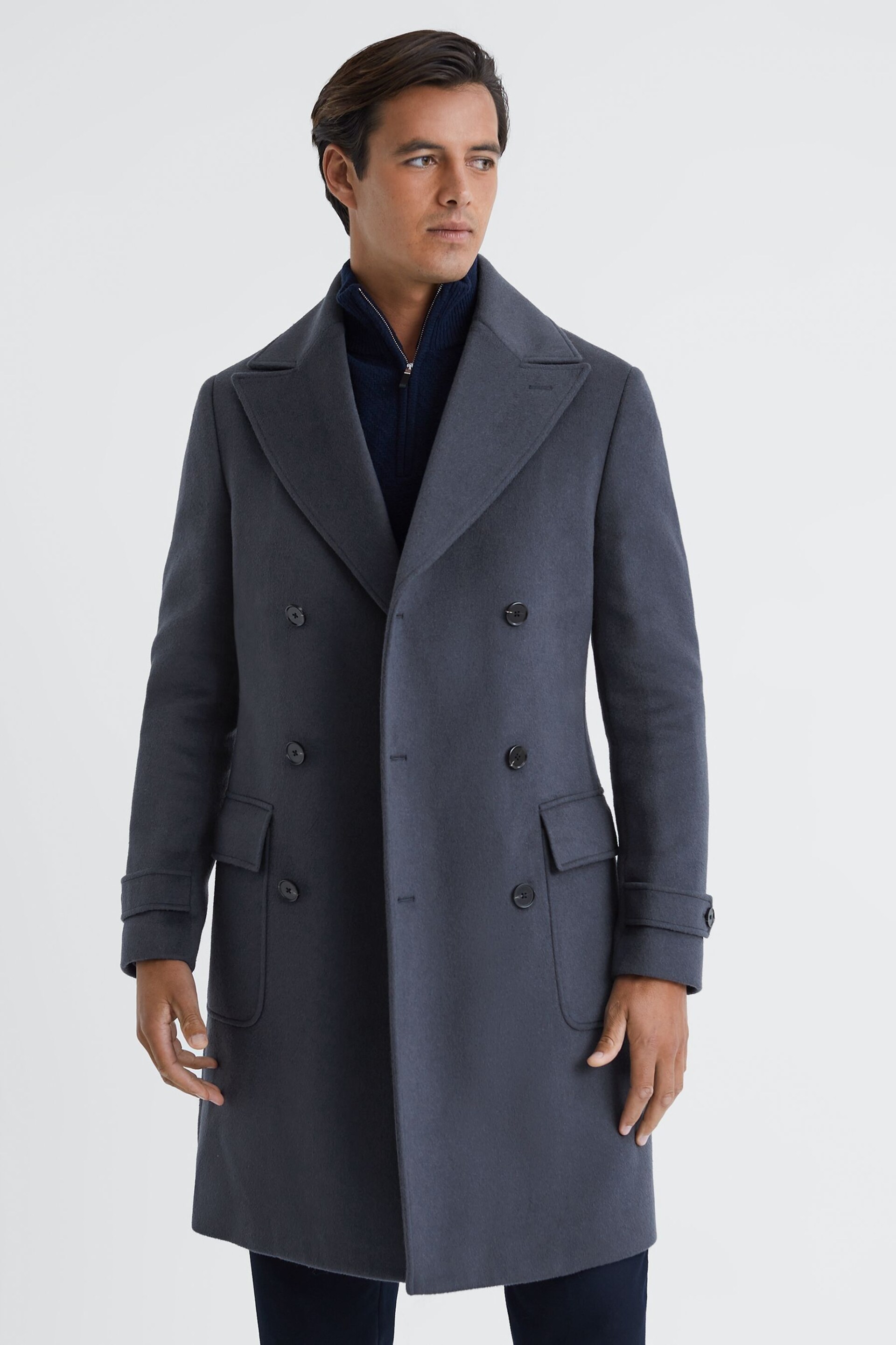 Reiss Airforce Blue Crowd Wool Double Breasted Mid-Length Coat - Image 3 of 7