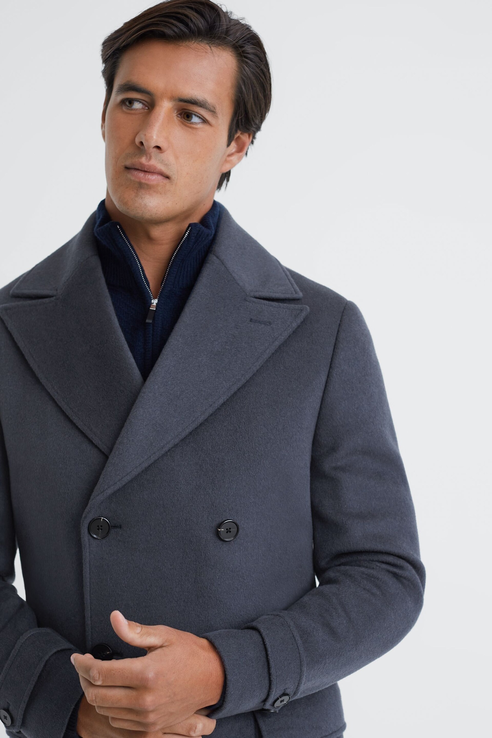 Reiss Airforce Blue Crowd Wool Double Breasted Mid-Length Coat - Image 4 of 7