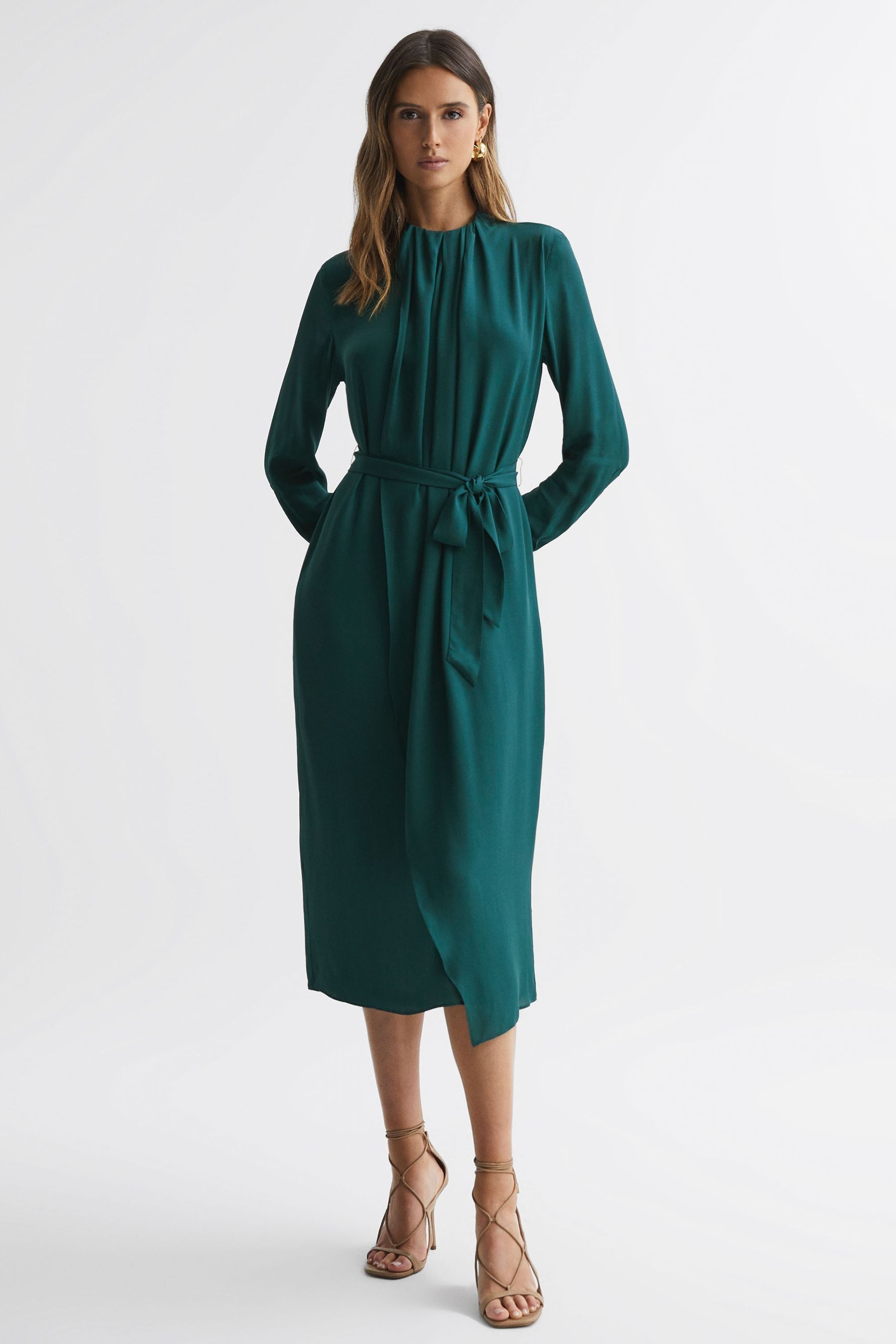 Long sleeve midi dress green shop