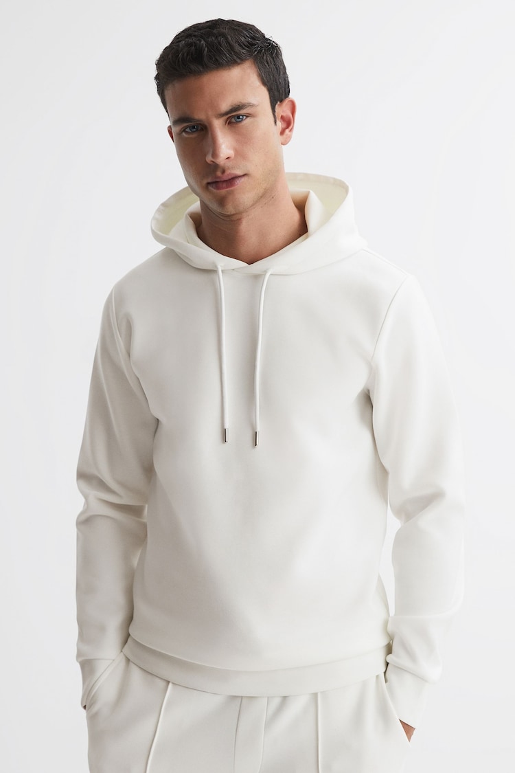 Reiss White Fabien Interlock Jersey Hoodie - Image 1 of 4