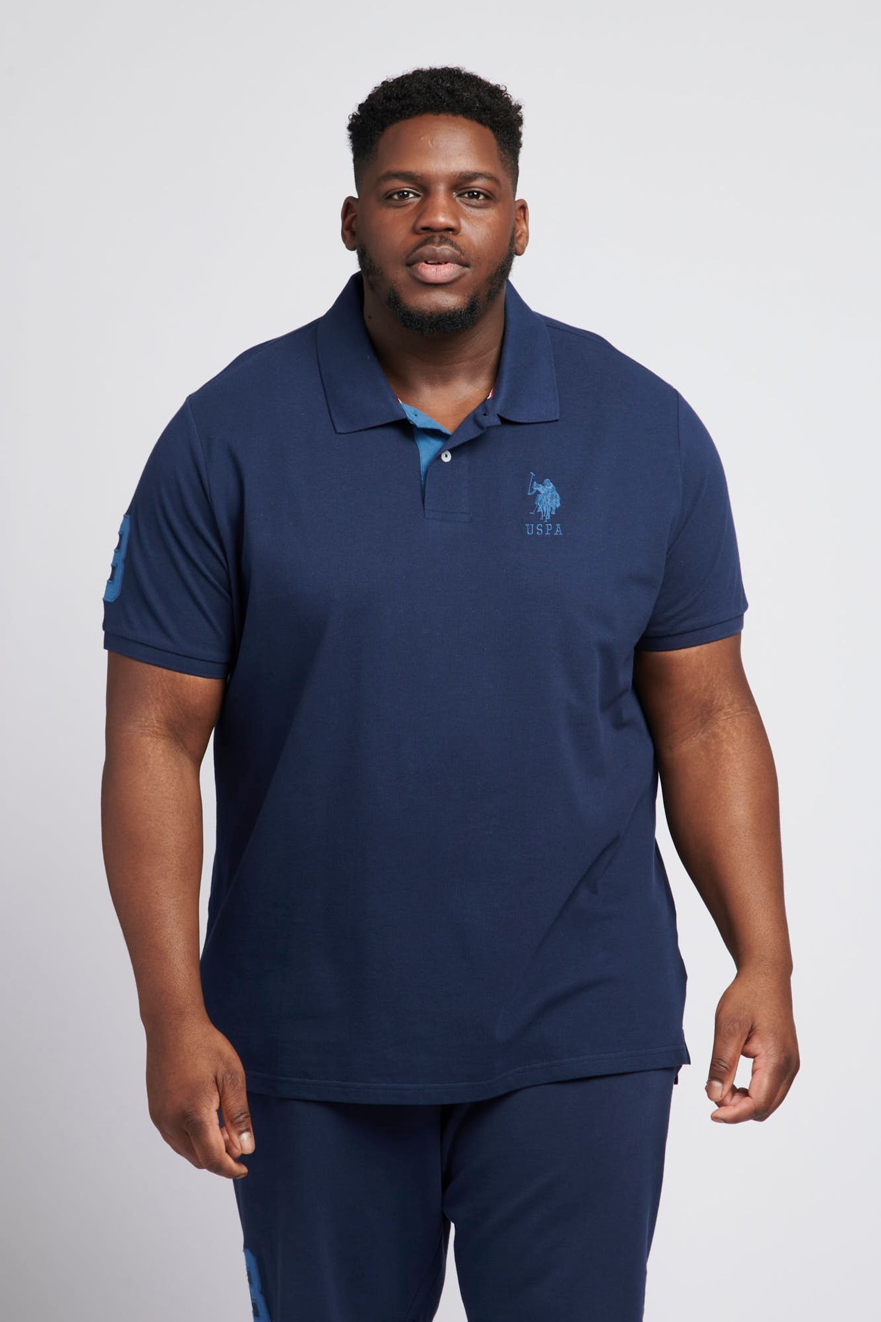 Buy U.S. Polo Assn. Blue Big Tall Mens Player 3 Logo Pique Polo Shirt from Next Gibraltar