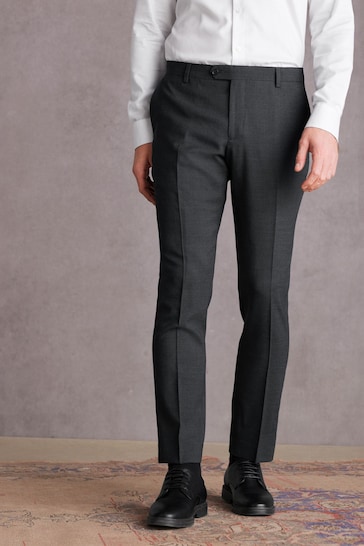 Charcoal Grey Slim Fit Signature Tollegno Suit: Trousers