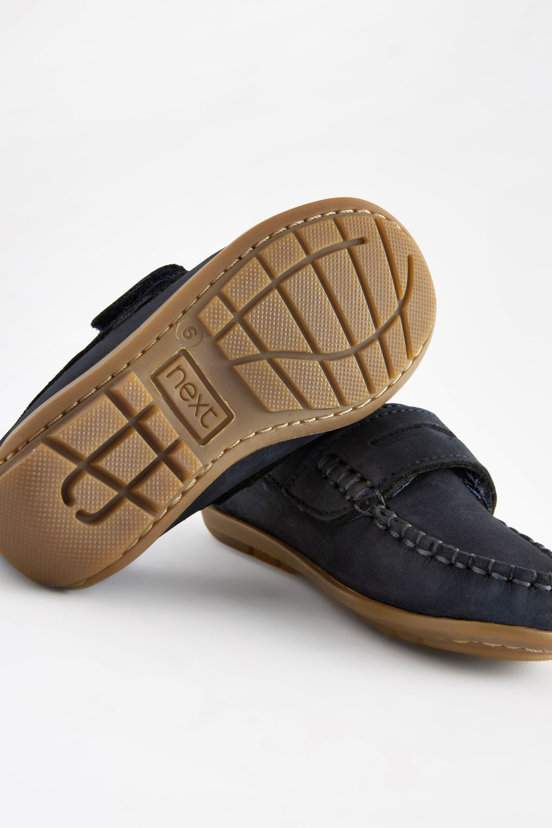 Navy Wide Fit (G) Leather Penny Loafers with Touch and Close Fastening - Image 4 of 7