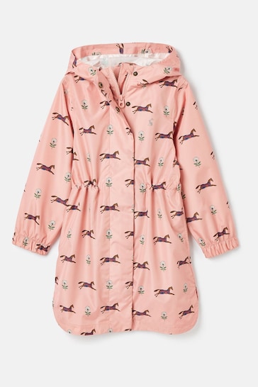 Joules Rainford Pink Horse Waterproof Packable Raincoat With Hood