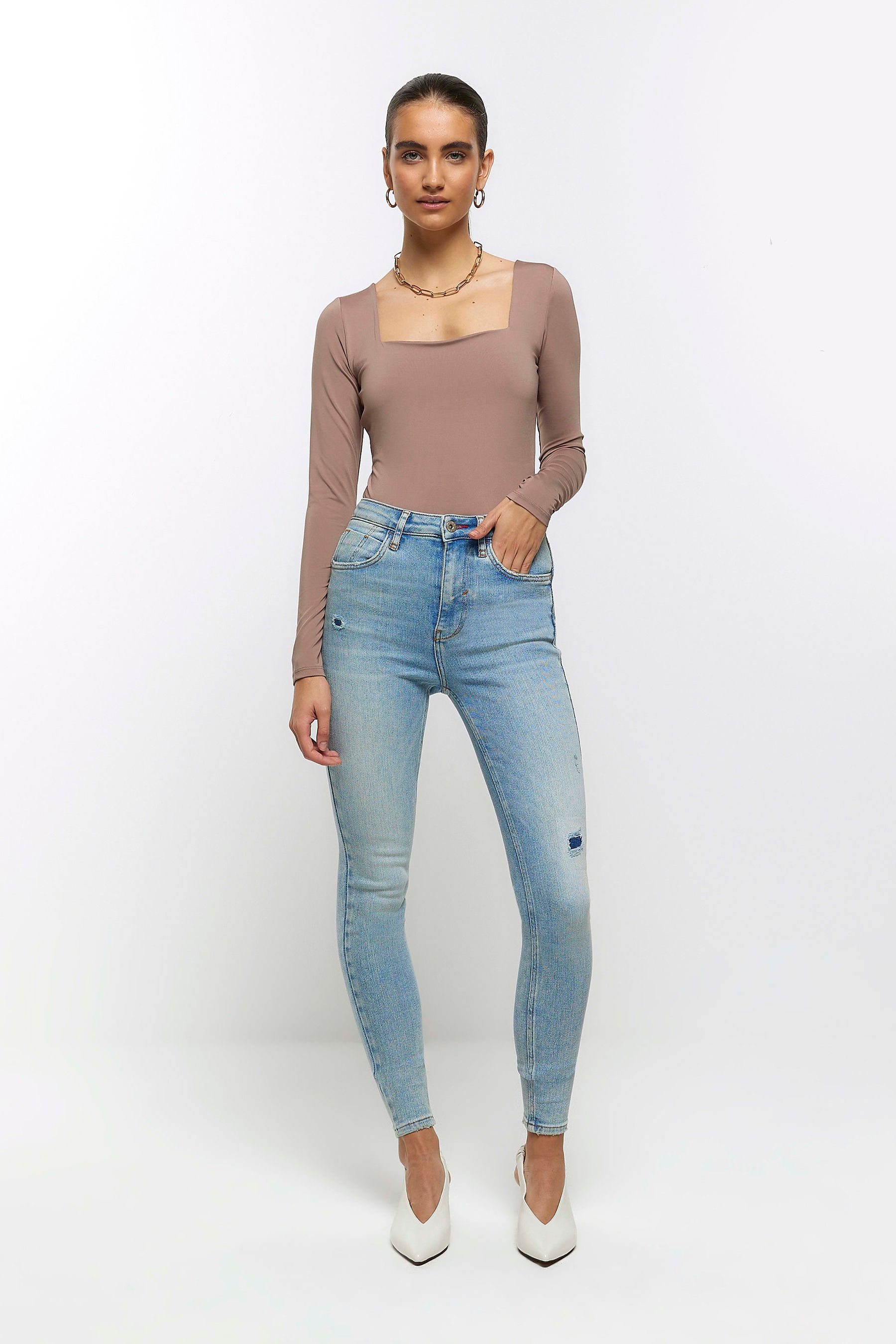 Buy River Island Blue High Rise Super Skinny Ripped Jeans from Next Luxembourg