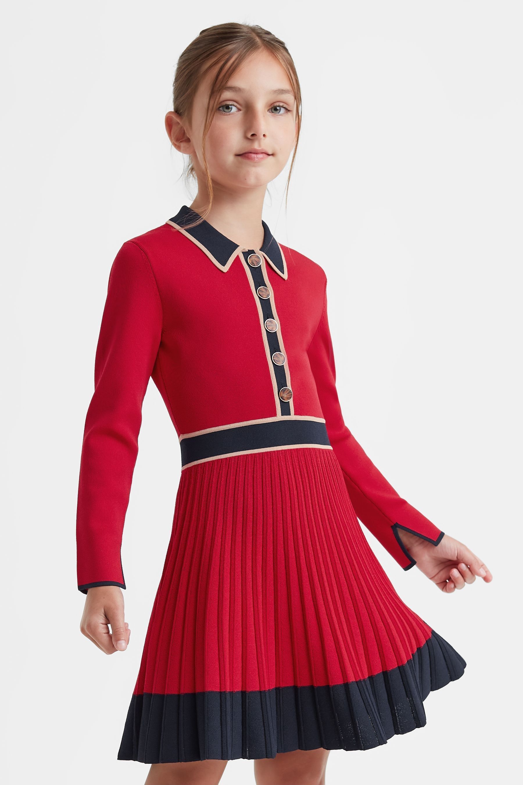 Buy Reiss Red Mia Junior Knitted Polo Skater Dress from the Next UK online shop