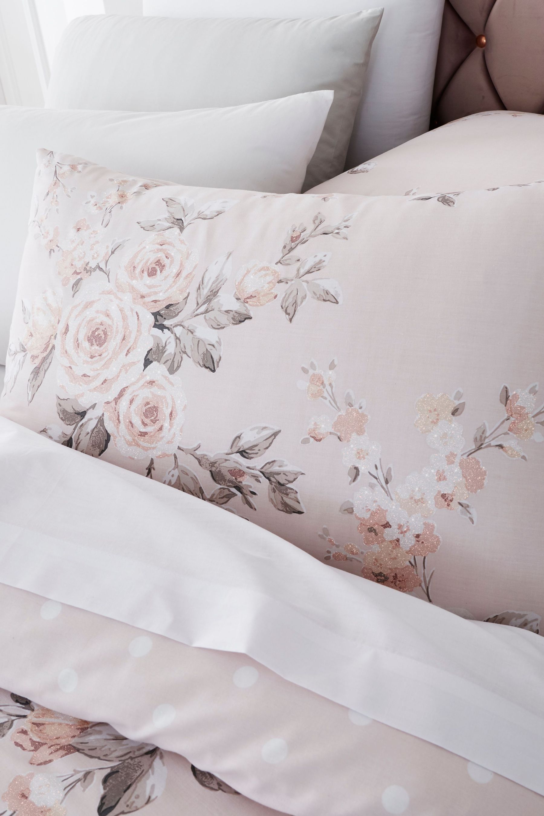 Catherine Lansfield Pink Canterbury Glitter Print Duvet Cover and Pillowcase Set
