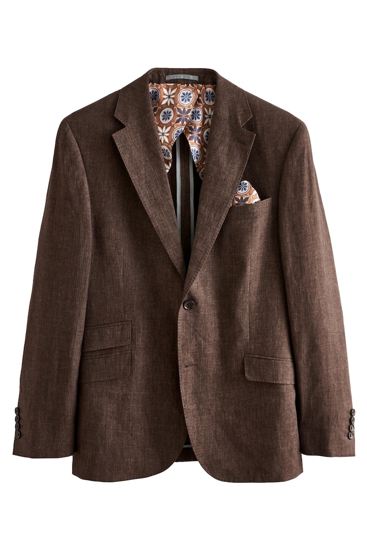 Brown Slim Fit Signature Leomaster Linen Suit: Jacket - Image 8 of 12
