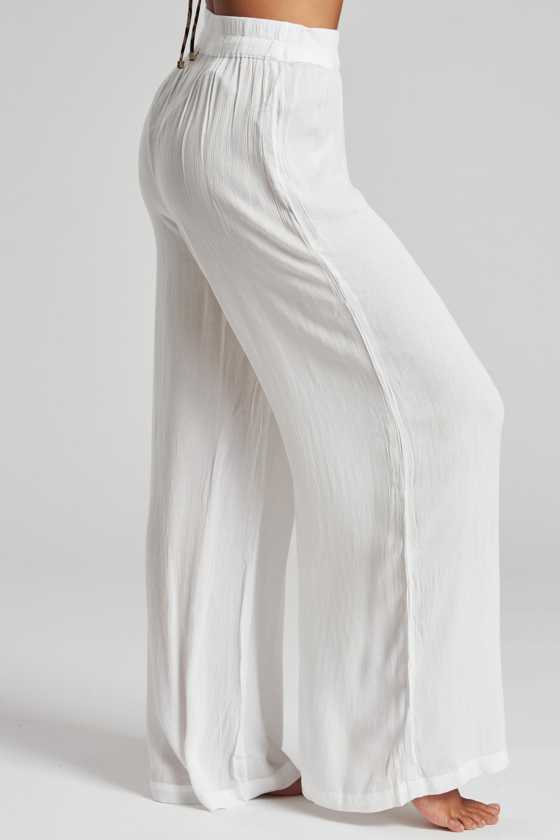 South Beach White Crinkle Vicose Wide Leg Trousers