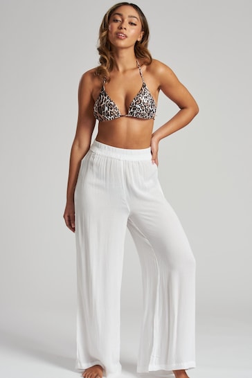 South Beach White Crinkle Vicose Wide Leg Trousers