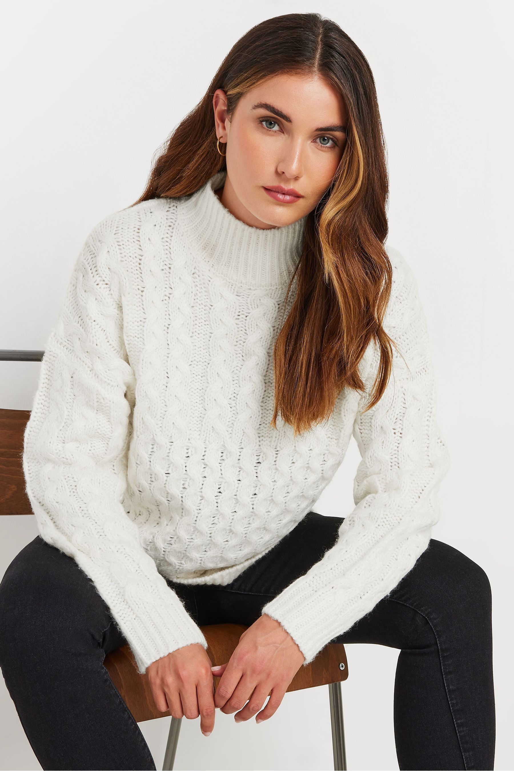 Long Tall Sally White Cable Drop Shoulder Jumper